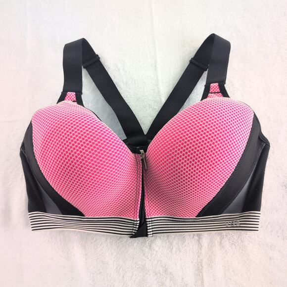VSX Victorias Secret 34C Sports Bra Incredible Front Close Pink Black - Picture 1 of 11